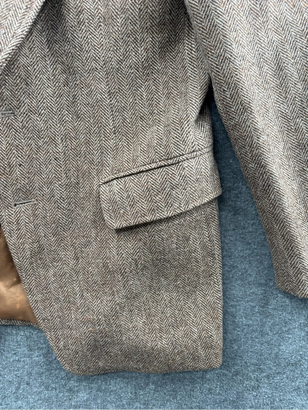 Park Row Brown Herringbone Tweed Wool Blazer 2-Button Notch Inner Pockets